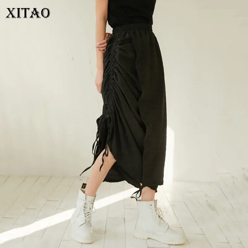 Юбка XITAO с высокой талией неравномерная эластичной резинкой на талии