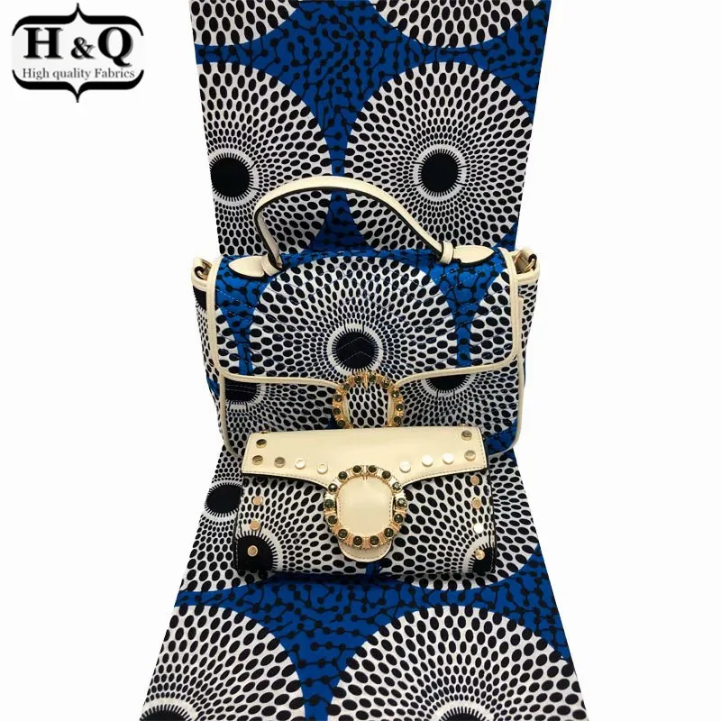 

H&Q african wax bags three-piece big handbag and small purse match 6 yards embroidery batik lace 100% cotton wax fabric ZC1242