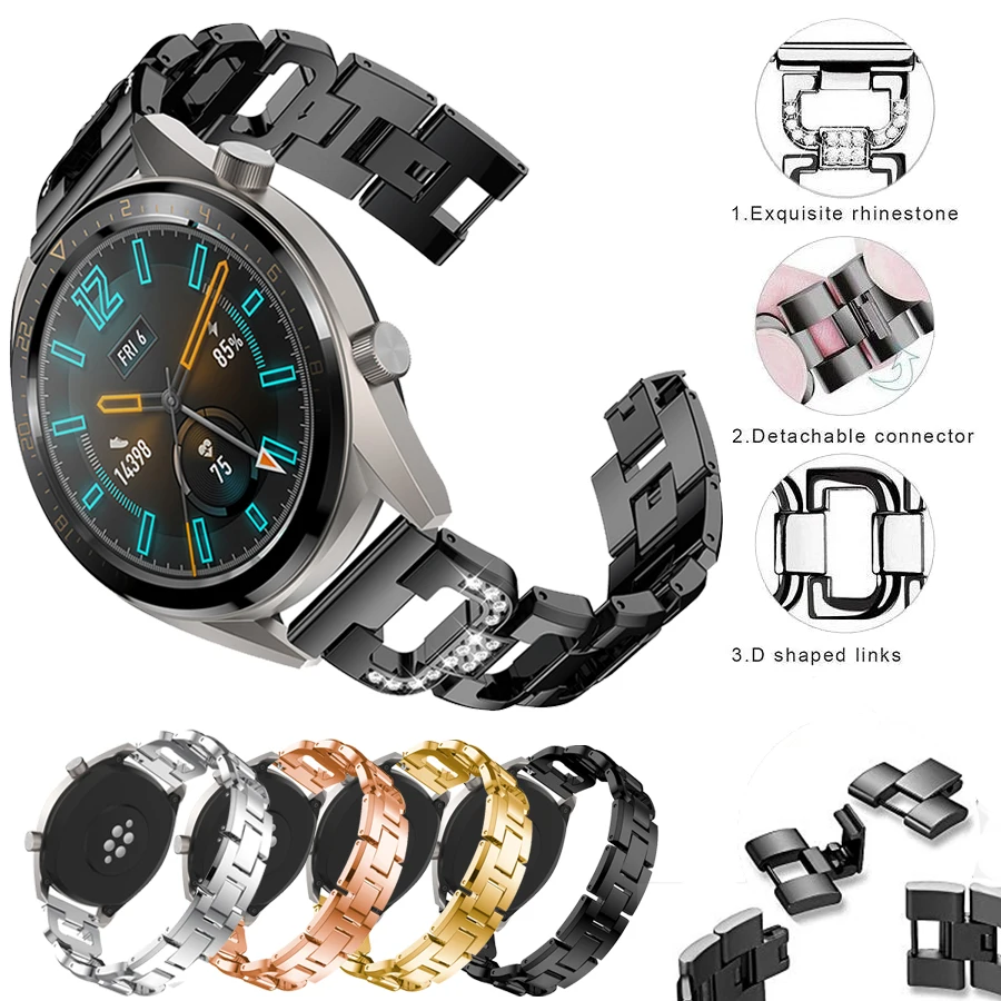 Ремешок из нержавеющей стали для huawei Watch GT 46 мм 42 мм Honor Watch волшебный сплав металлический сменный ремешок для часов горный хрусталь браслет