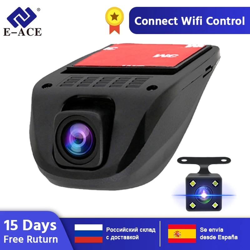 E-ACE, Wifi, Автомобильный видеорегистратор, видеорегистратор, видеокамера, двойная камера, объектив, Скрытая мини камера, Full HD 1080 P, автоматический видеорегистратор Dvr
