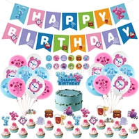 1 set blues clues balloons happy birthday banner caketopper pink blue beanbag balloon for baby shower kids birthday party decor