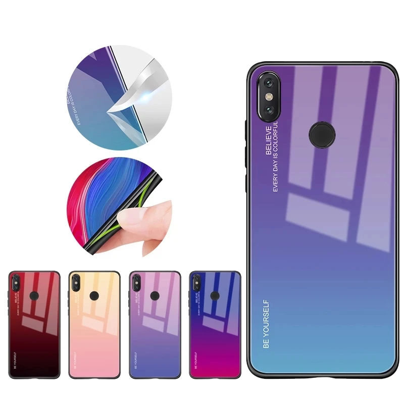 Градиентный чехол из закаленного стекла для Xiaomi Redmi Note 7 6 5 Pro Pocophone F1 Mi8 Mi A3 A2 Lite 6X 5X