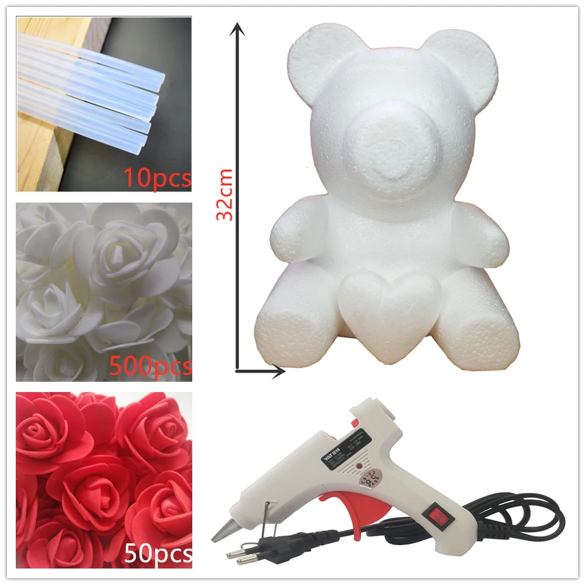 38cm red heart Пузырьковая Роза медведи ПЕНА РОЗА ручной работы медведь плесень DIY искусственный цветок розы Медведь пластик медведь розы - Цвет: 38cm red heart