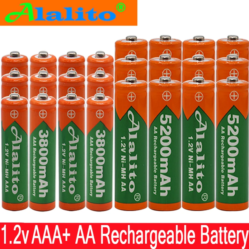 Высококачественные перезаряжаемые батарейки Alalito 5200 мА/ч NI MH AA + батарея AAA 3800
