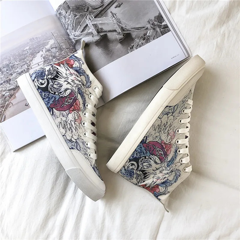New Spring High Top Men Casual Vulcanize Shoes Boy Fashion Breathable Canvas Sneakers Graffiti Maker Comfortable Shoes A317