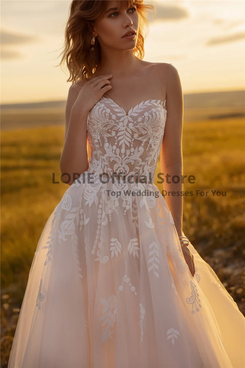 LORIE Wedding Dresses Fall 2020 New Beach Bridal Gowns Elegant Lace Appliques Soft Tulle Princess Party Dresses with Remove Cape