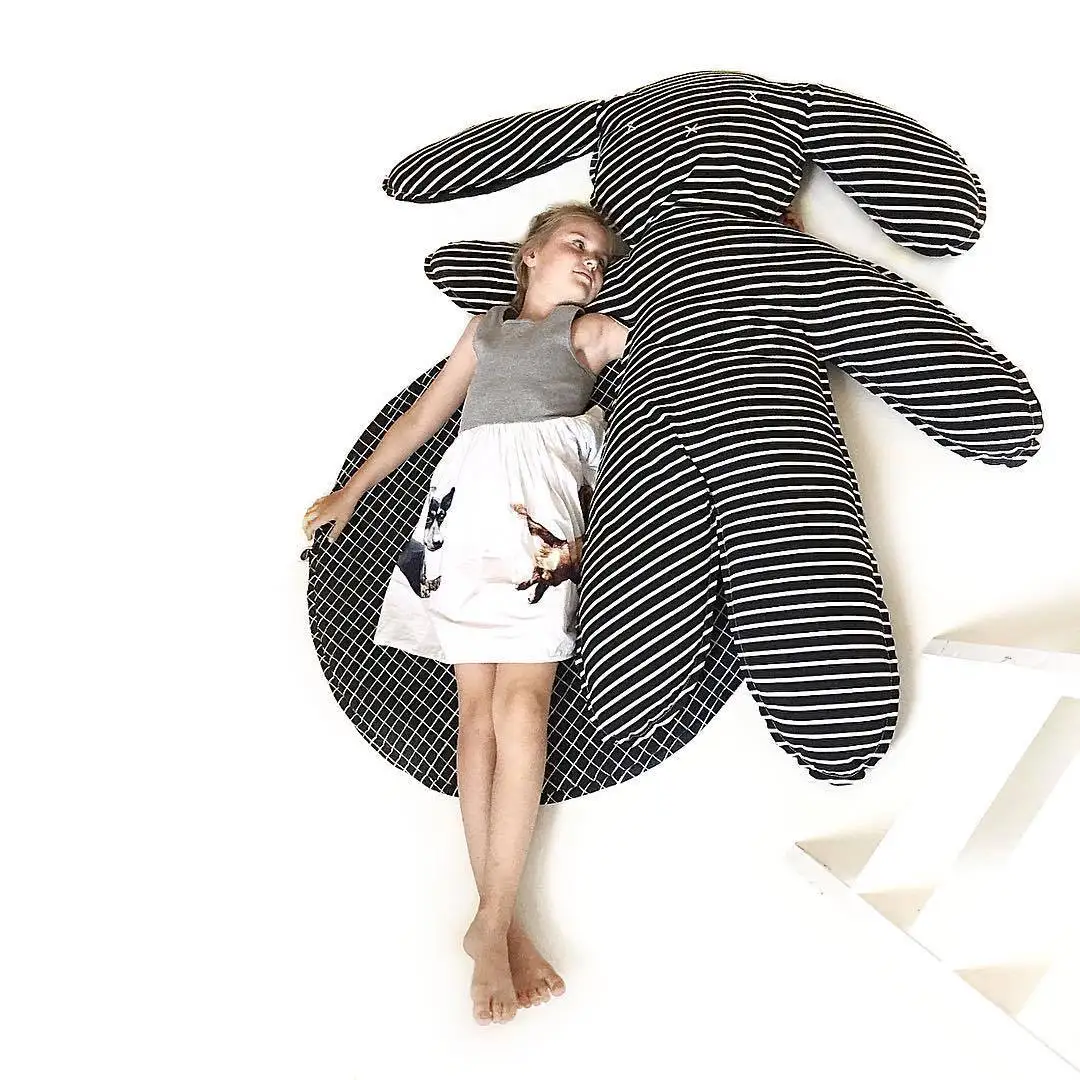 

Rabbit Black Rabbit Floor Mat Pure Cotton Stripes Children Crawling Mat Children's Room Decoration Carton Baby Crawling Play Mat