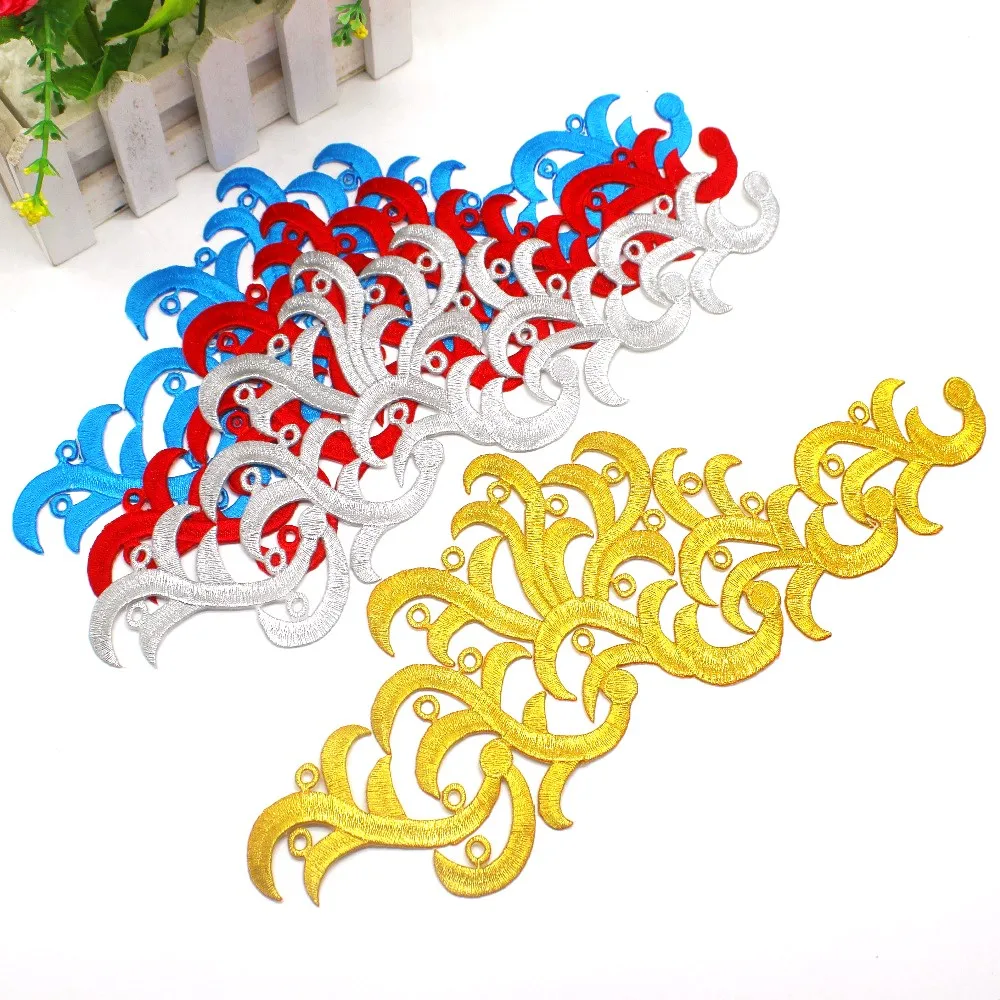 Золотые вышитые нашивки для волос 3D Цветочная аппликация зеркальные пары