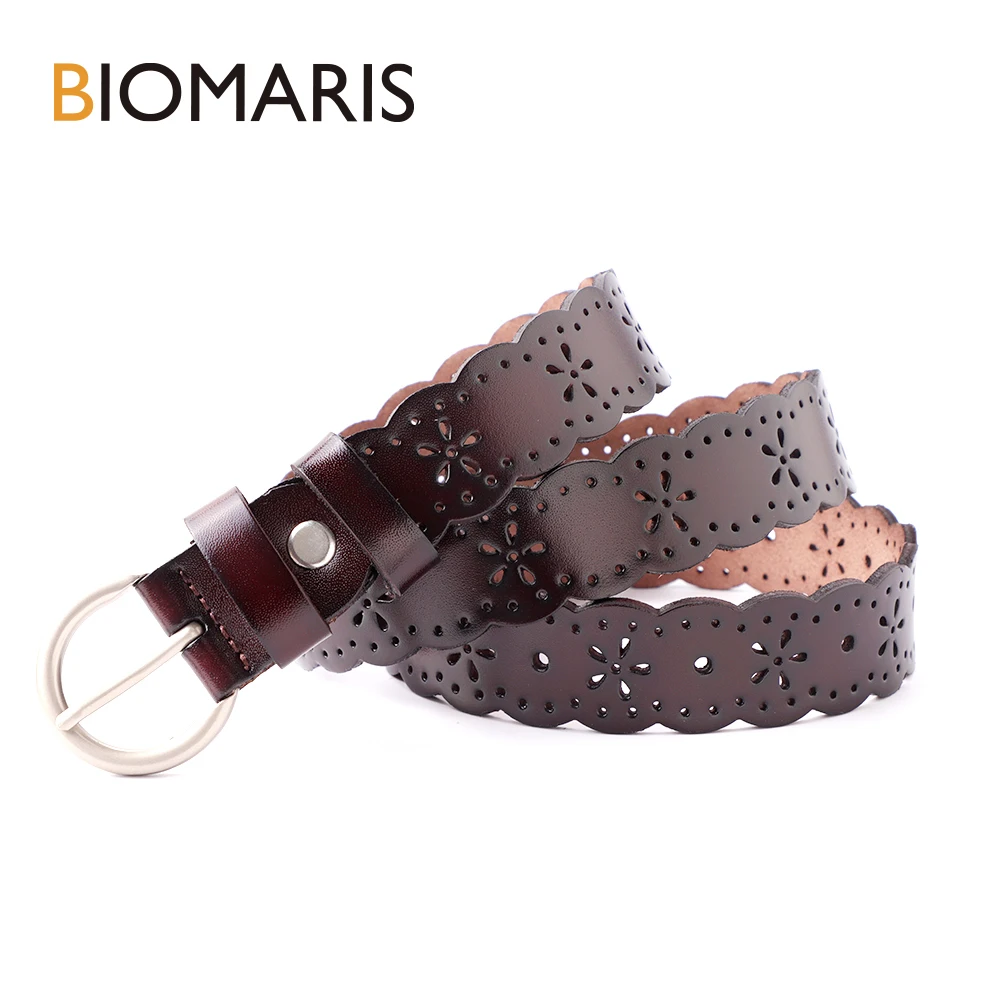Женский ремень BIOMARIS из воловьей кожи с вырезами и металлической цветочной
