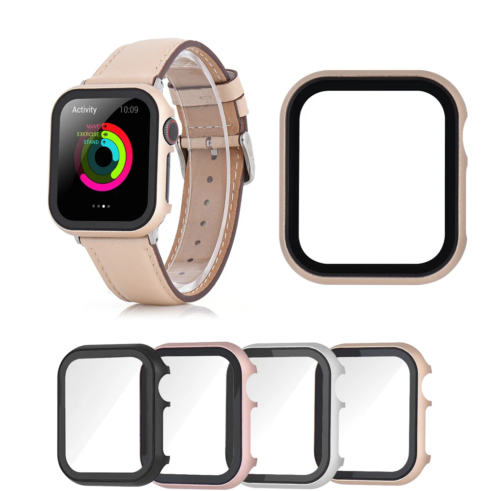 

Новый металлический чехол для часов с закаленной пленкой для Apple Watch 5 4 3 2 1 чехол 44 мм 40 мм 42 мм 38 мм защитные аксессуары для экрана