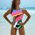 Купальник женский слитный с принтом, закрытый купальный костюм, пуш-ап, Пляжная купальная одежда, лето 2021