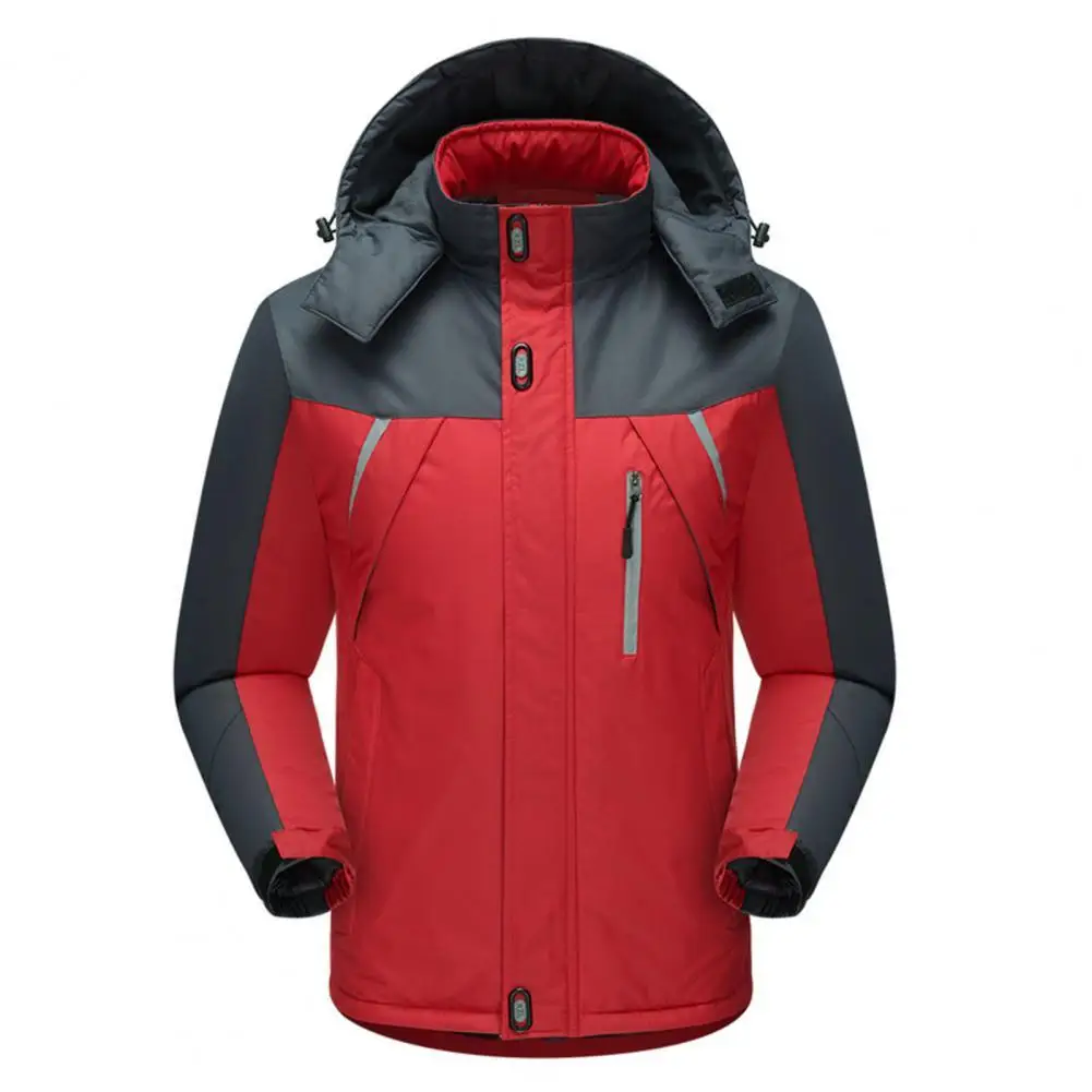 

Man Coat Contrast Colors Hooded Windproof Reflective Stripe Down Coat for Climbing