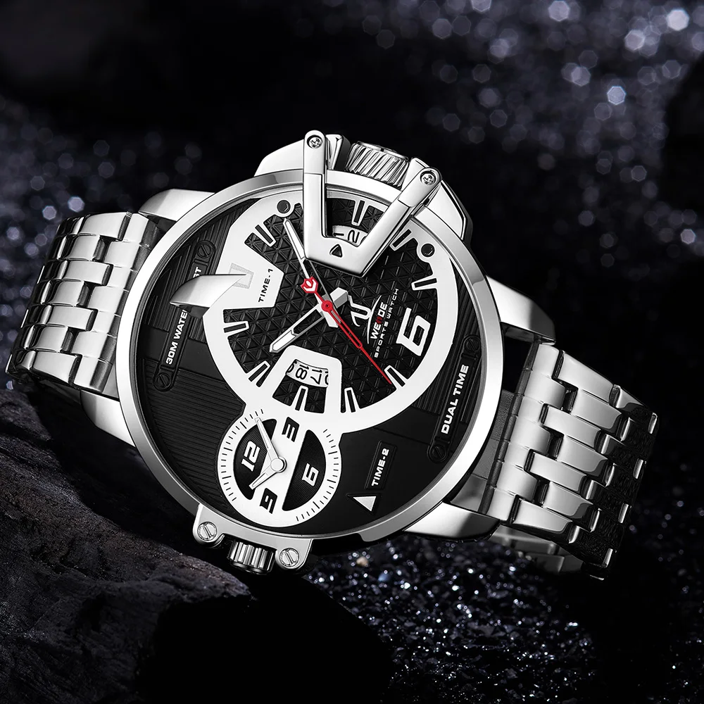 WEIDE Модные кварцевые мужские наручные часы с 2 временными белого и черного цвета в
