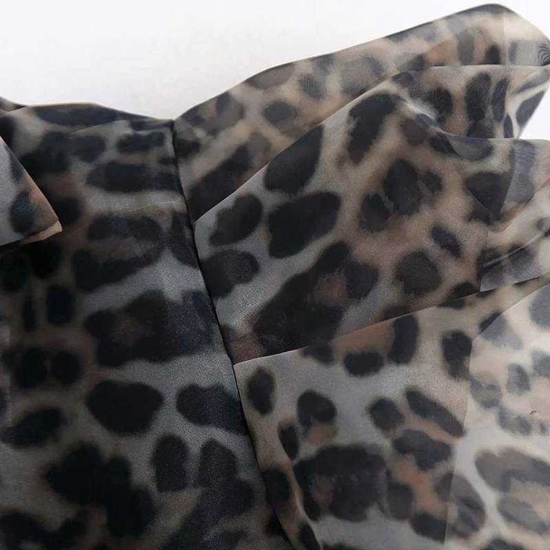 Женская блузка-кимоно из органзы с леопардовым принтом рукавом винтажный буф |