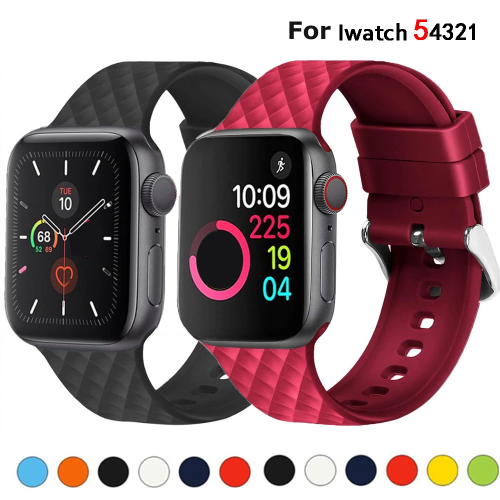 Ремешок силиконовый для Apple watch 5 band 44 мм 40 iwatch 4 38 42 Ромбический Браслет 3 2 1