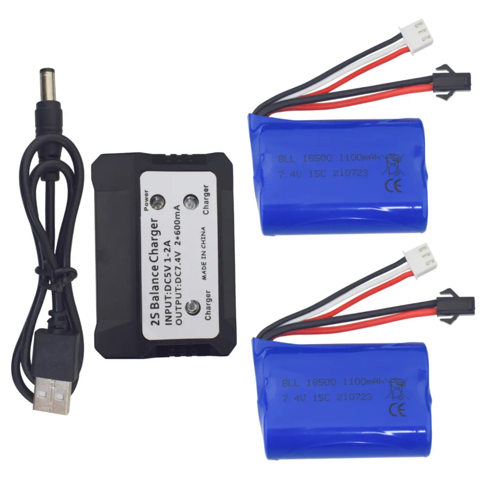 

2 шт 7,4 V 1100mAh литиевая батарея + 2 в 1 зарядное устройство для H102 2,4G высокоскоростной Электрический RC корабль, лодка батарея аксессуары