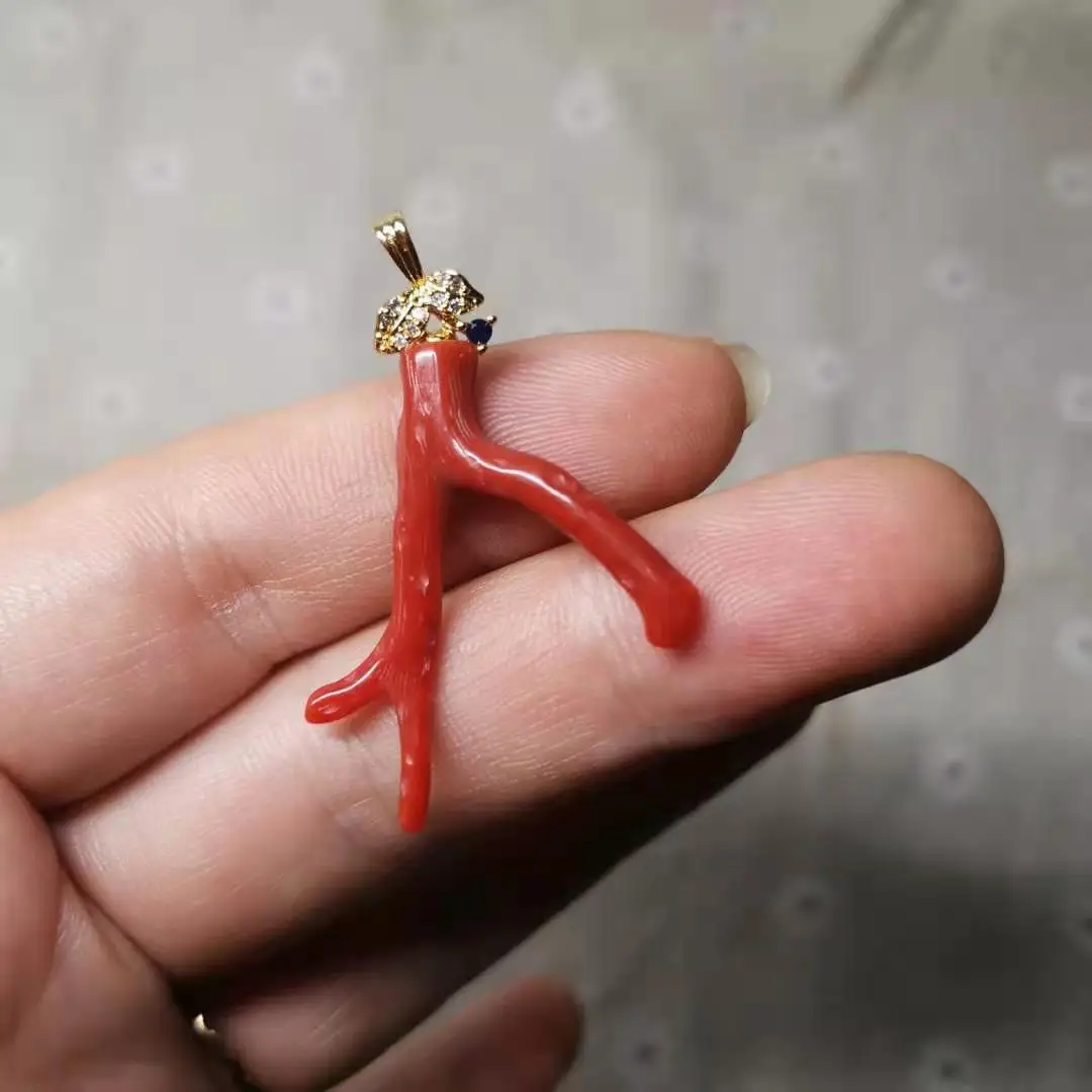 

202011Pure natural red coral branch pendant flawless s925 gold plated sieraden jolleria de mujer bizuteria necklace joia mulher