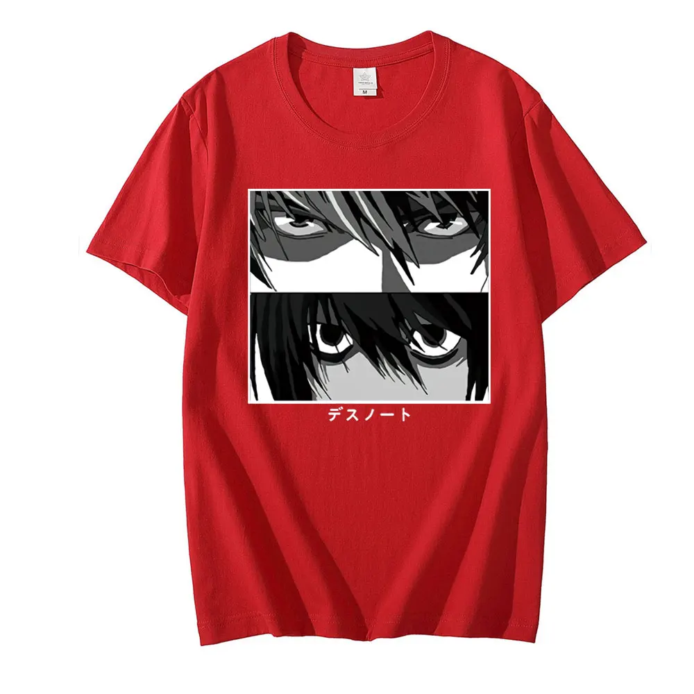 

Japanese Style Streetwear Death Note Tshirt Kira L Lawliet Eyes Anime Print White Summer Cotton Short Sleeve T-shirt Harajuku