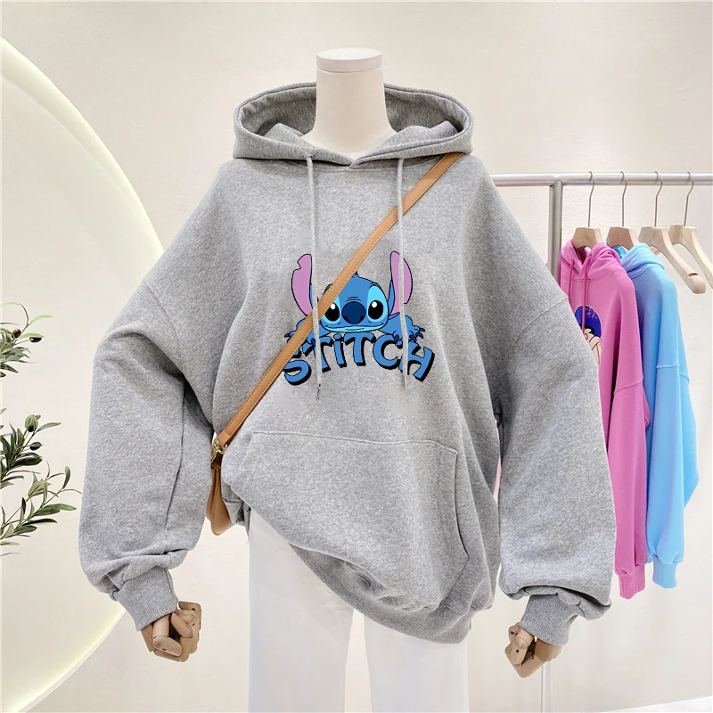 

Disney Stitch Cute Kawaii Hoodies Sweatshirts Men Woman Fashion Autumn Winter Thick Fleece Hip Hop Hoody Male Brand Casual Tops