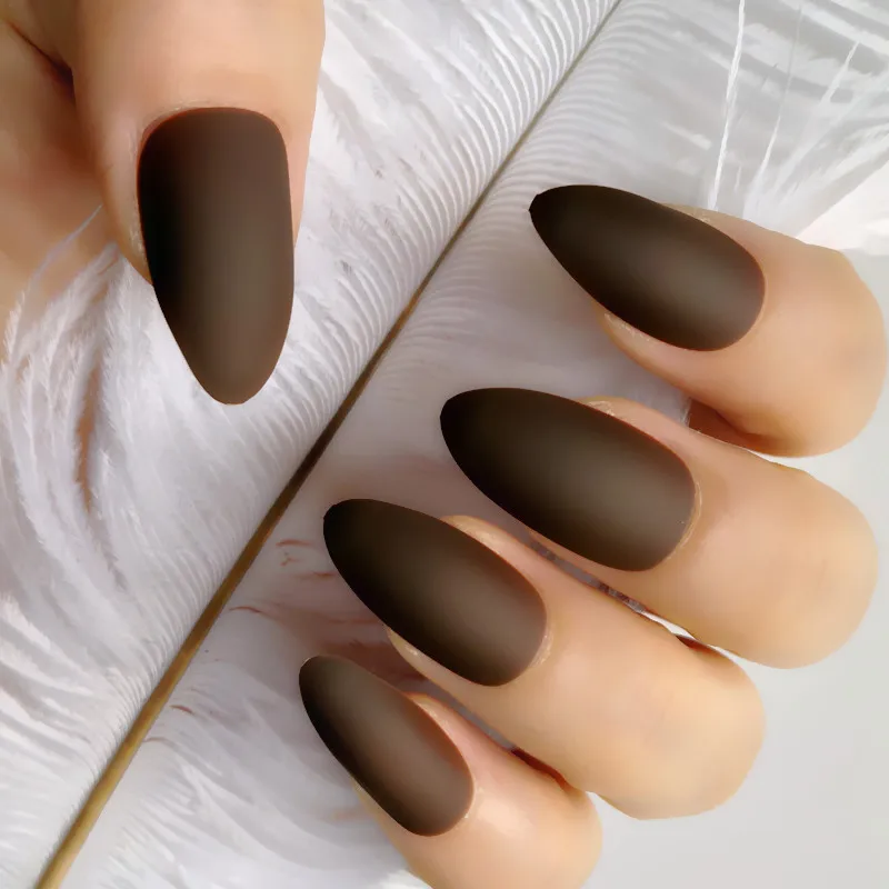 Wholesale Coffin 21 Colors Stiletto Matte Fake Nail Dark blue Frosted Artificial Eraser Touch 24pcs/set | Красота и здоровье