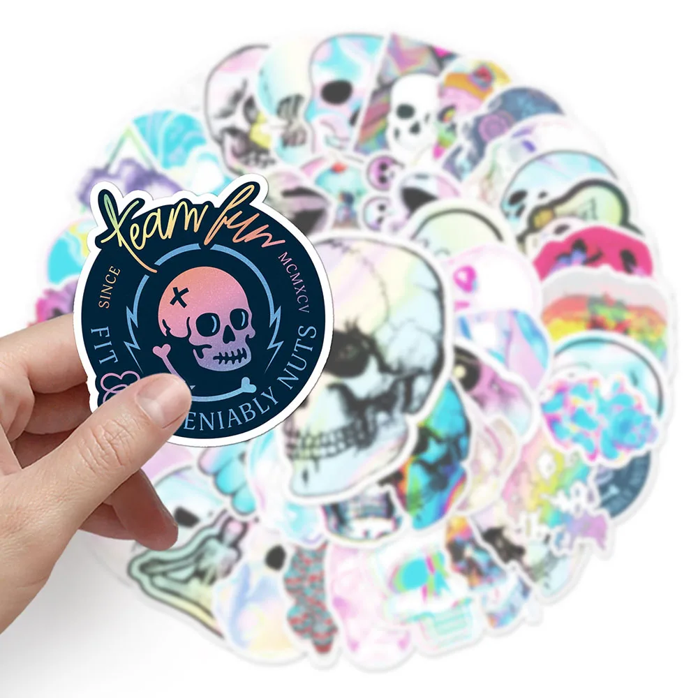 103050pcs holographic laser horror skull graffiti stickers cartoon decals guitar laptop motorcycle car phone cool sticker toy free global shipping