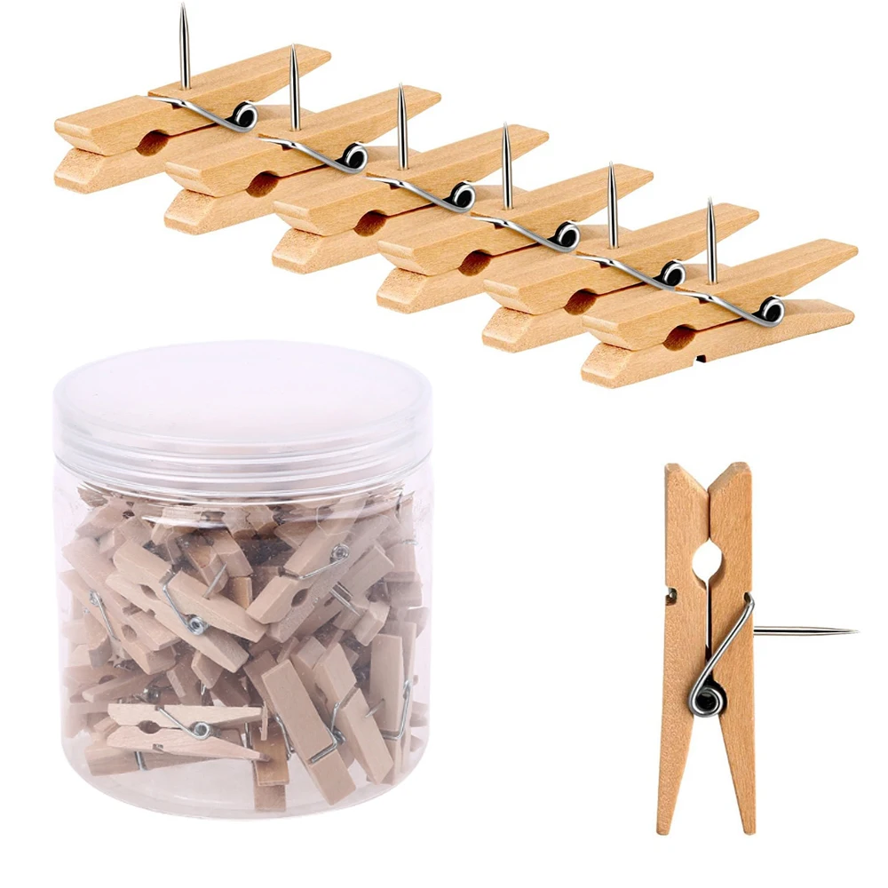 MOGII 30Pcs/Box Office & School Stationery Pins Durable Wooden Clip Push Pins Decorative Binder Thumb tacks for Cork Blackboard