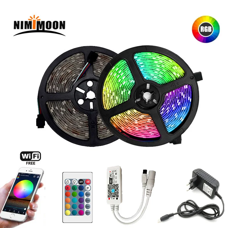 RGB Светодиодная лента светильник SMD 2835 5 м Водонепроницаемая RGB лента 12В лента Диодная Светодиодная лента s светильник Гибкая полоса лампа ИК wifi контроллер