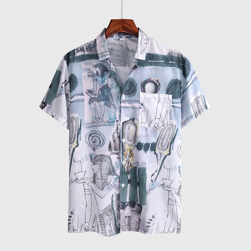 Забавный принт с отложным воротником рубашки на пуговицах 2021 Мужская модная
