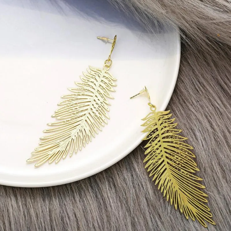 Серьги Timlee E311 New Leaf - творческие ретро-серьги из металла с пером для женщин, популярный аксессуар для оптовой продажи.