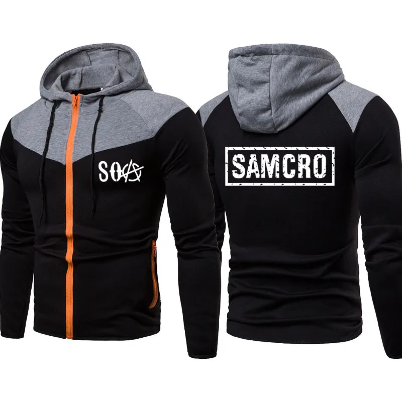 

2021 New Men jacket SOA Sons of anarchy SAMCRO print Stitching color cotton Harajuku Mens clothing Fashion casual Mens jacket