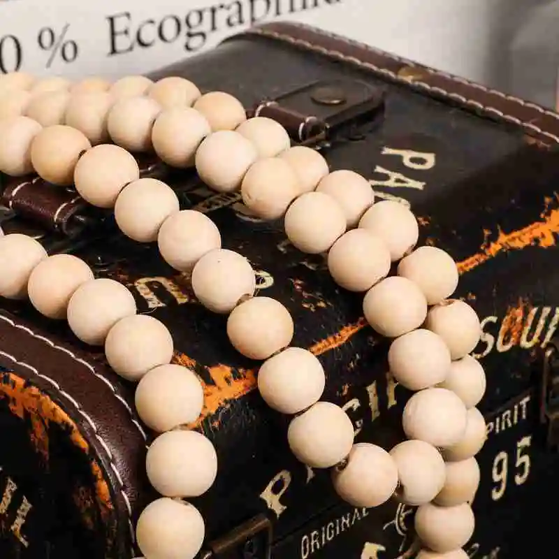 

Wooden Garland Beads with Tassels Farmhouse Bead Tassel Hanging Garland for Wedding Home Decoration 3Pcs