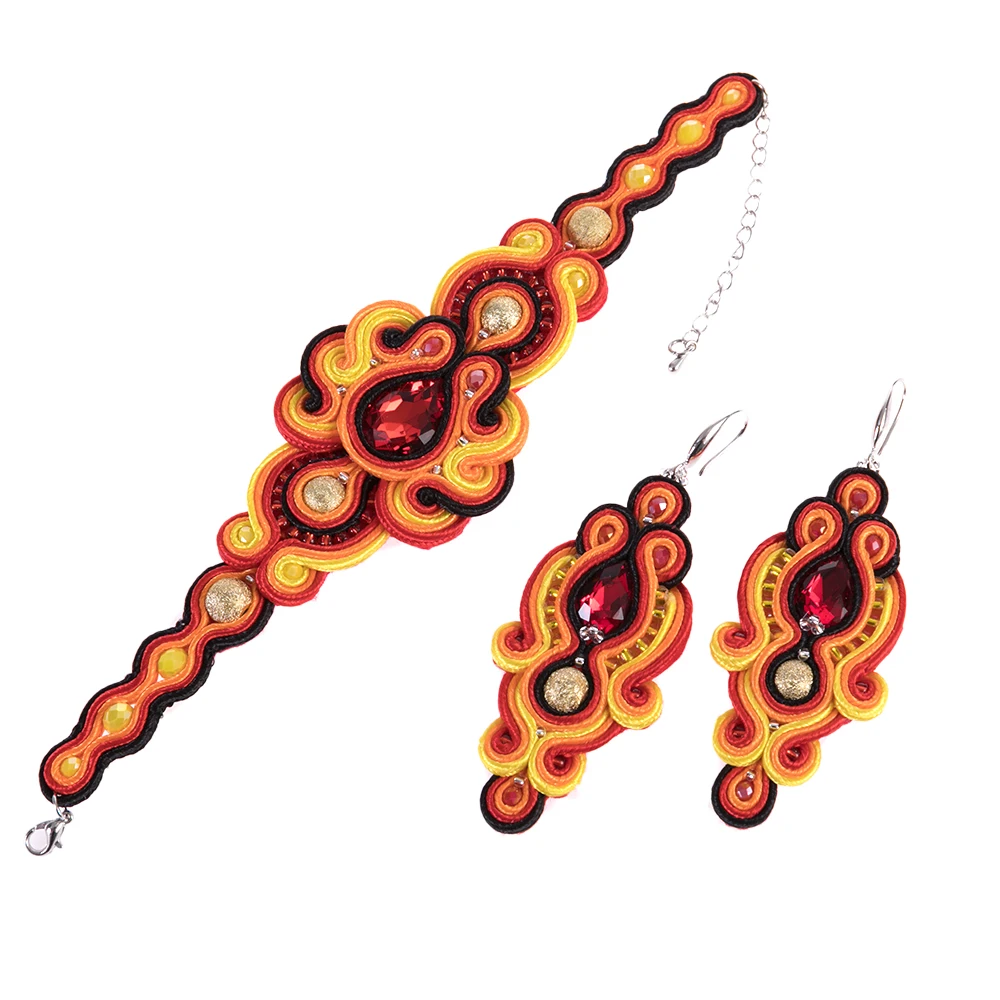 KPacTa Leather Round Ladies Earrings Bracelet Set Personality Retro Handmade Big Pendant National Wind Gift | Украшения и