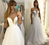 vestidos wedding dress 2021 a line v neck simple sexy bridal gowns court train off shoulder robe de mariage