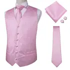 Hi-Tie Новый розовый Пейсли платье жилет набор для мужчин жаккардовый мужской костюм жилет мужской жилет для свадьбы формальный смокинг пиджак MJ-0012
