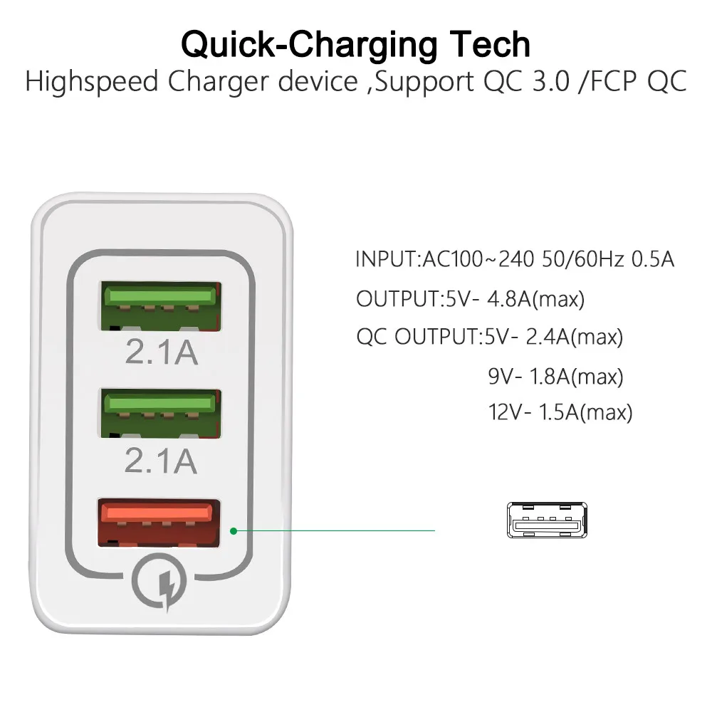 5 в 3 А USB зарядное устройство Быстрая зарядка 3,0 QC 3,0 Быстрая Зарядка адаптер 3 USB зарядное устройство для мобильного телефона для iphone XR XS Max X 7 8 зарядное устройство s