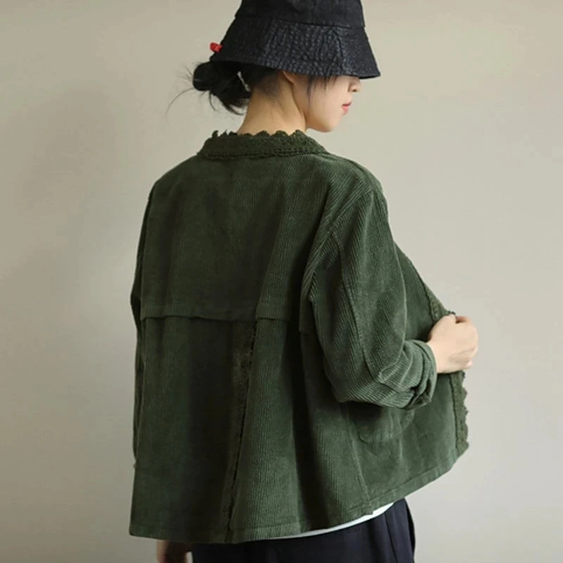 

Plus Size Women Autumn Casual Jackets New 2021 Arts Style Vintage Corduroy Solid Oversize Loose Female Outerwear Coats 3XL