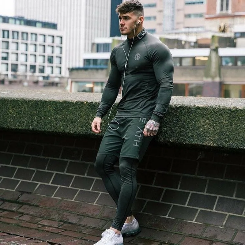 Мужская мода спортивная мужская футболка мужская с длинным рукавом Фитнес Футболка мужская повседневная Jogger тренажеры футболка для тренировок