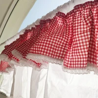 new red plaid pattern cabinet short curtain cotton double layer fabric curtains decorative half curtain door curtain