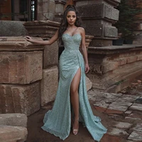 cyan blue fashion exquisite evening dress strapless floor length high split celebrity dress plus size prom dress custom made