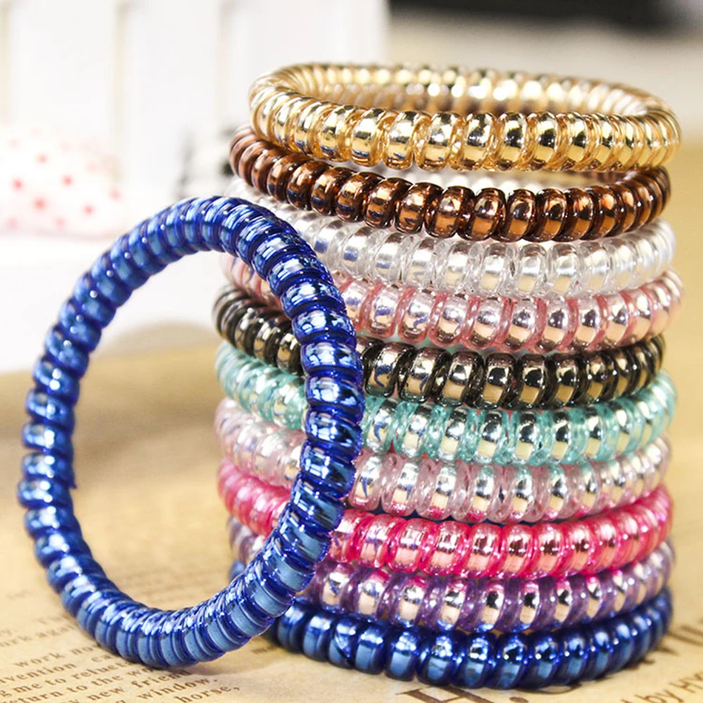 

5Pcs/lot Multicolor Elastic Hair Bands Spiral Shape Ponytail Hair Ties Gum Rubber Band Hair Rope Telephone Wire Hair Accessories