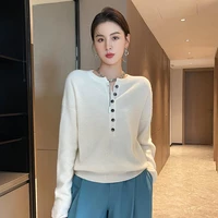 hot sale oneck button sweaters women 100 pure merino wool knitted pullovers 4colors soft warm lady long sleeve knitwears