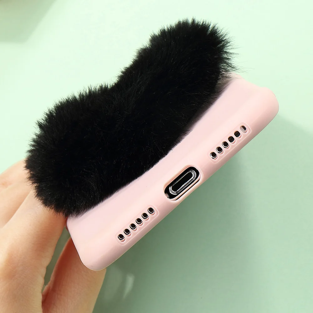 LAPOPNUT Роскошный милый 3D меховой помпон плюшевый чехол с сердечком для IPhone 11 Pro Max Xr X