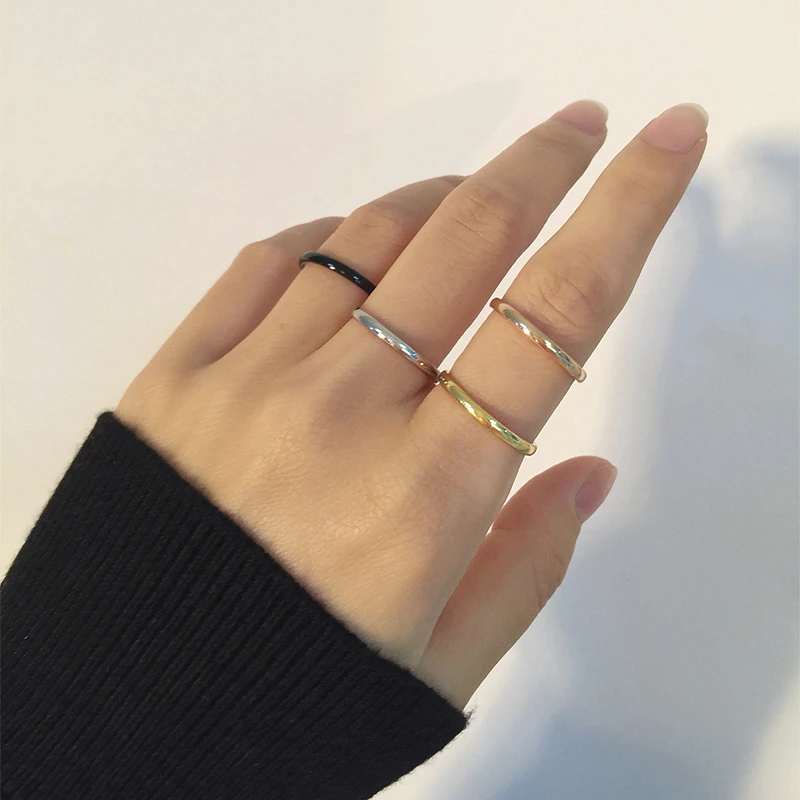 

Minimalist Temperament 2mm Thin Ring for Women Stainless Steel Elegant Classic Simple Finger Band Set Elegant Lady Party Jewelry
