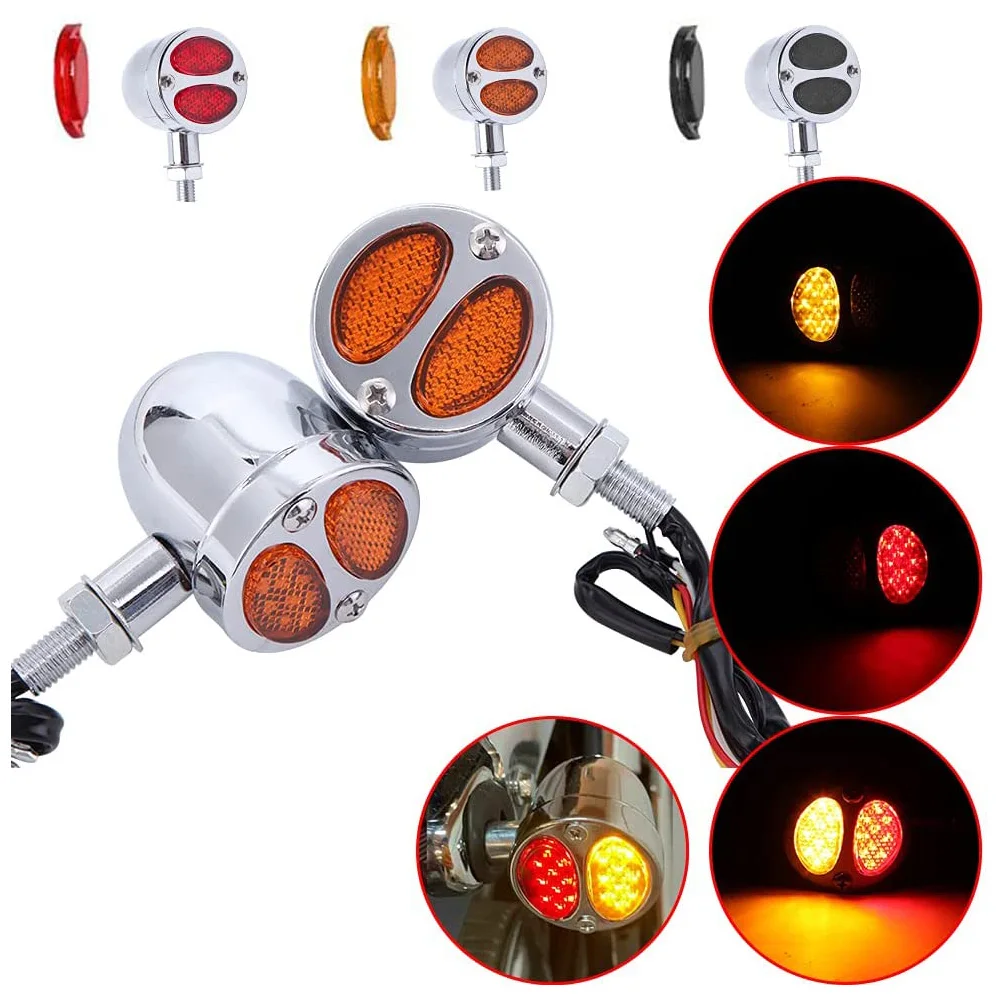 

Светодиодсветильник Сигналы поворота для мотоцикла с индикатором торможения и ходовой подсветкой для Кафе Racer Bobber Sporster Softail Dyna Chopper ATV