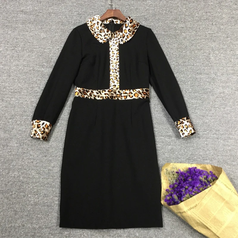 Red RoosaRosee Designer Women Spring Autumn Vintage Wrist Sleeve Leopard Black Mini Dress Elegant Party Vestidos Lady Robe Femme