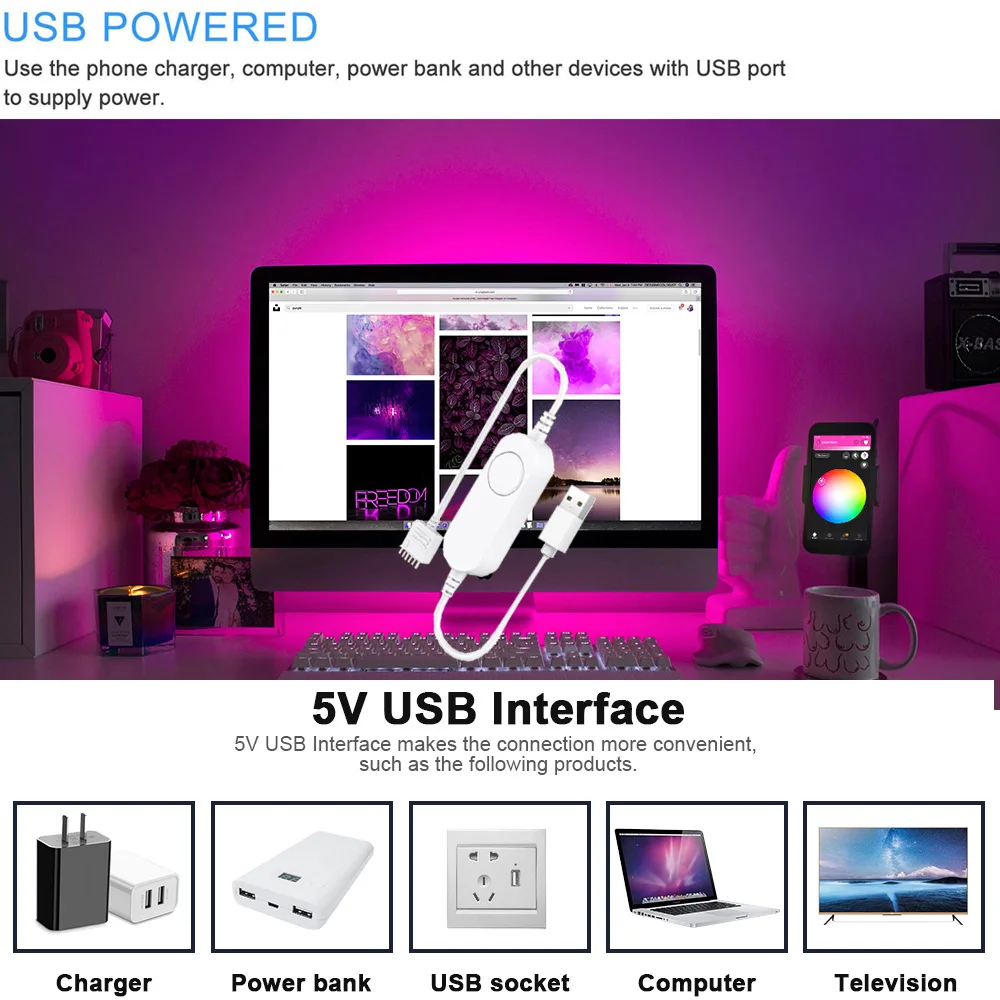 Светодиодсветильник лента с Wi-Fi контроллером Tuya USB 5 В RGBCCT SMD 5050 + 2835 | Освещение
