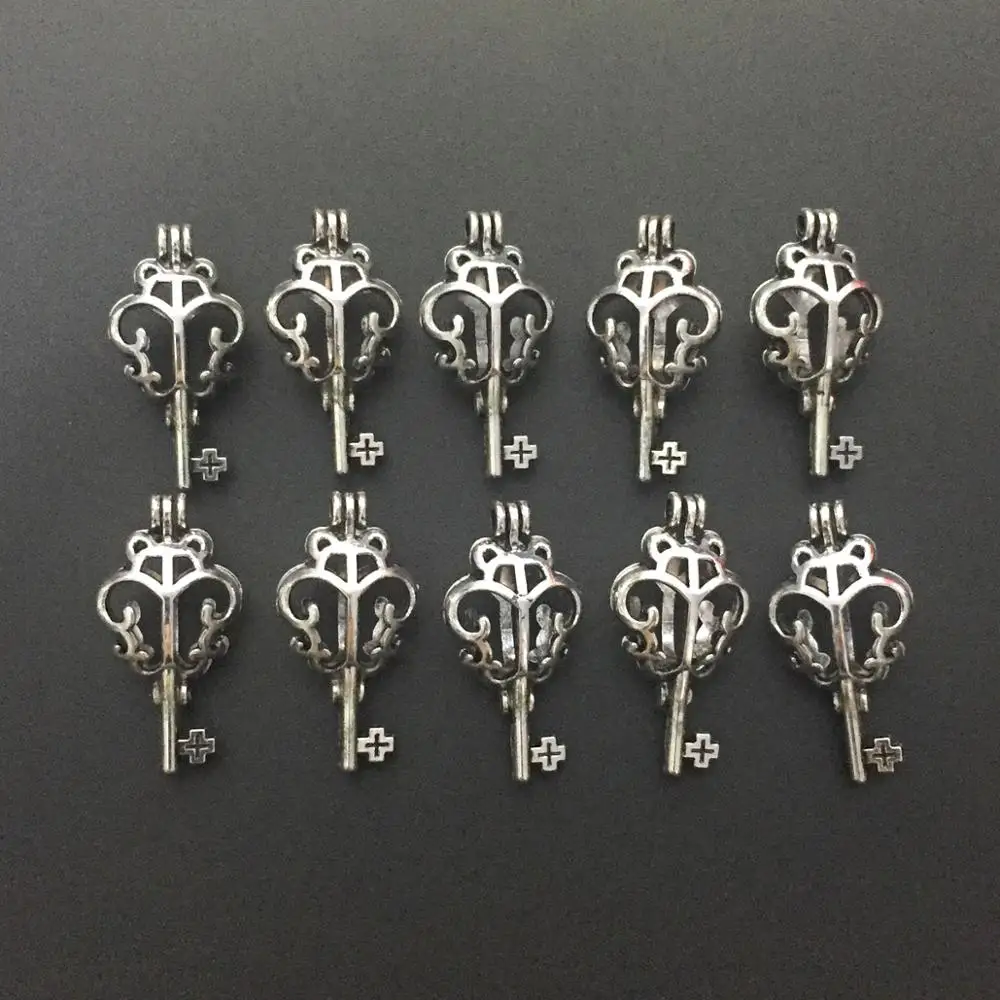 Оптовая продажа 10 шт. Цветок Ключ Форма жемчужная клетка медальон кулон добавить