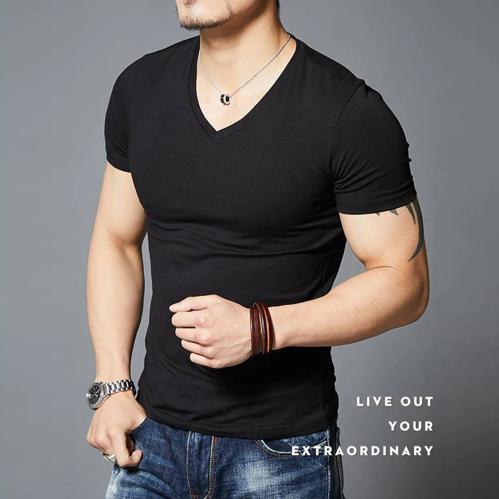 

Men'S Running V Neck Short Sleeve T Shirt Fitness Slim Fit Sports Strips T-Shirt Fashion Tees Tops Casual Plus Size T Shirts Hot