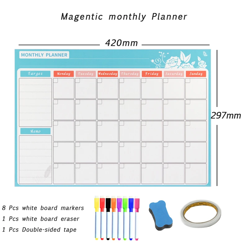 Dry Erase Board Magnetic Weekly Monthly Planner Template Calendar Whiteboard Message Drawing fridge Bulletin go Boards A3 Size | Канцтовары