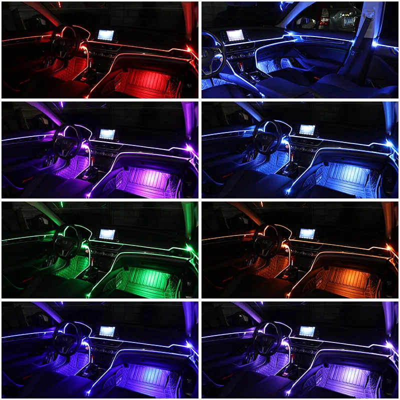 

6 in 1 RGB LED Ambient Lamp Car Interior Atmosphere Light With Fiber Optic Strip Lights App Music Control DIY EL Neon Wire Strip
